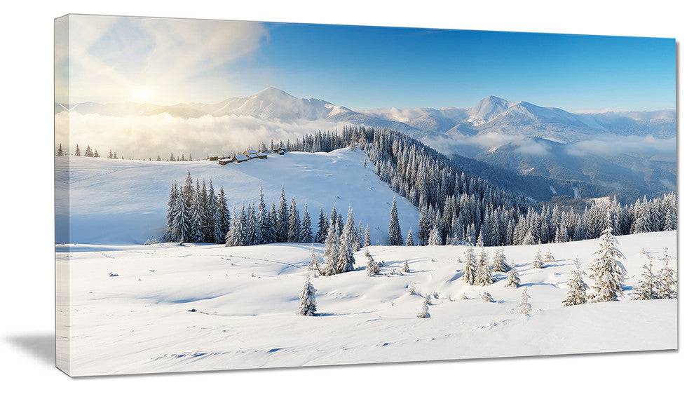 Sunny Morning in Mountains, Landscape Canvas Art Print, 32"x16"