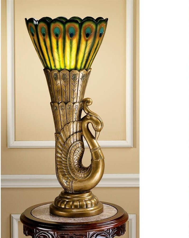 Art Deco Peacock Torchiere Lamp