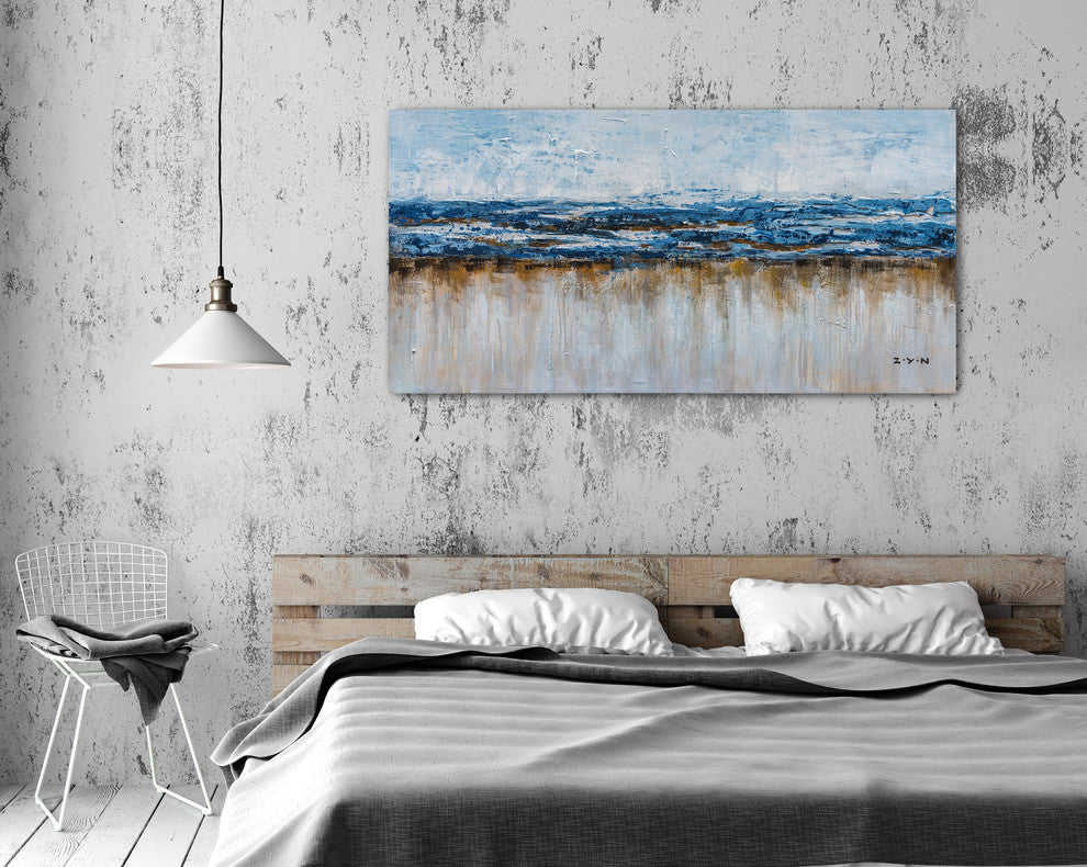 Hand Painted "Abstract Ocean Beach" Canvas original Artwork; Fine Modern Art