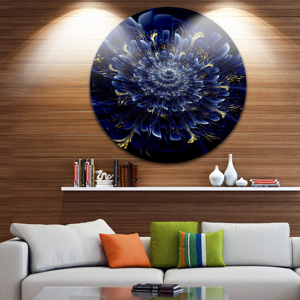 Blue Fractal Flower, Digital Art Floral Large Disc Metal Wall Art, 23"