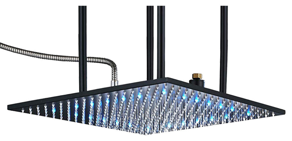 24" Oil Rubbed Bronze Square Color Changing LED Rain Shower Head, Solid Brass