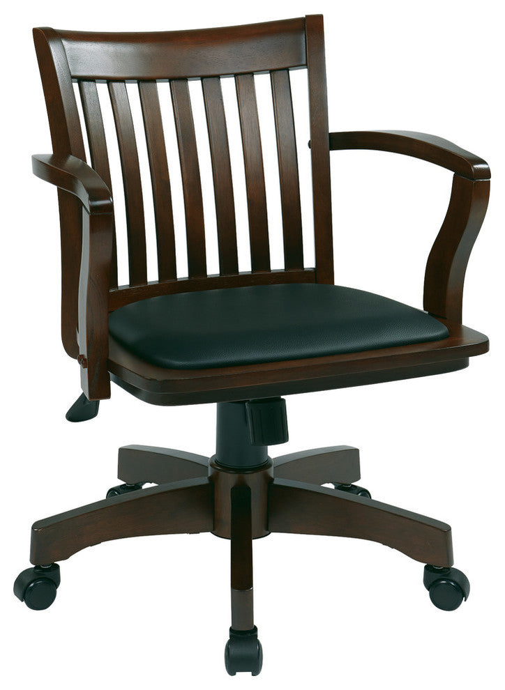 Deluxe Wood Banker's Chair With Vinyl Padded Seat, Espresso Finish