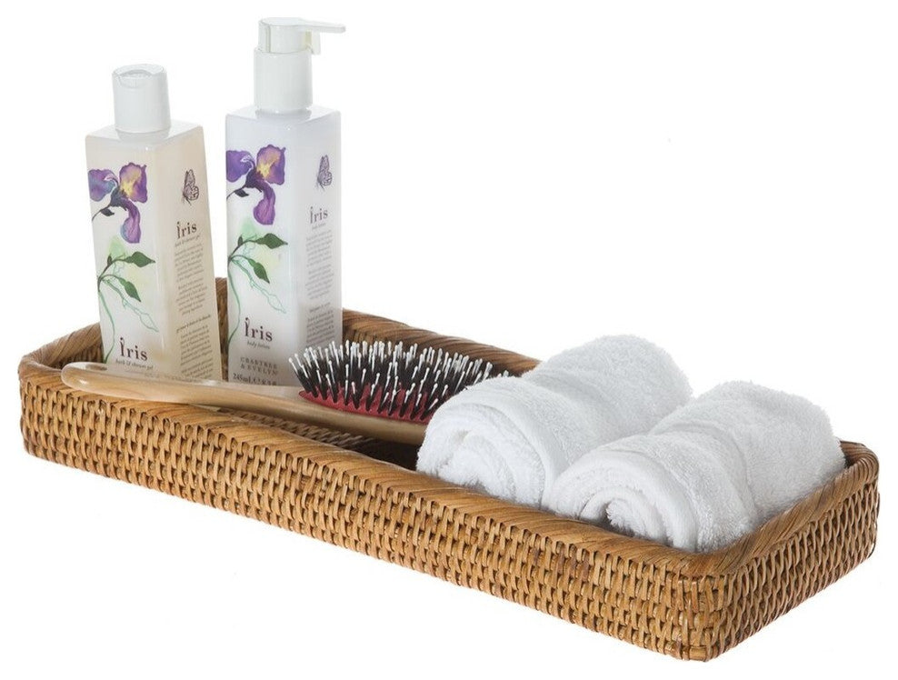 La Jolla Handwoven Elongated Rattan Vanity Tray, Honey-Brown