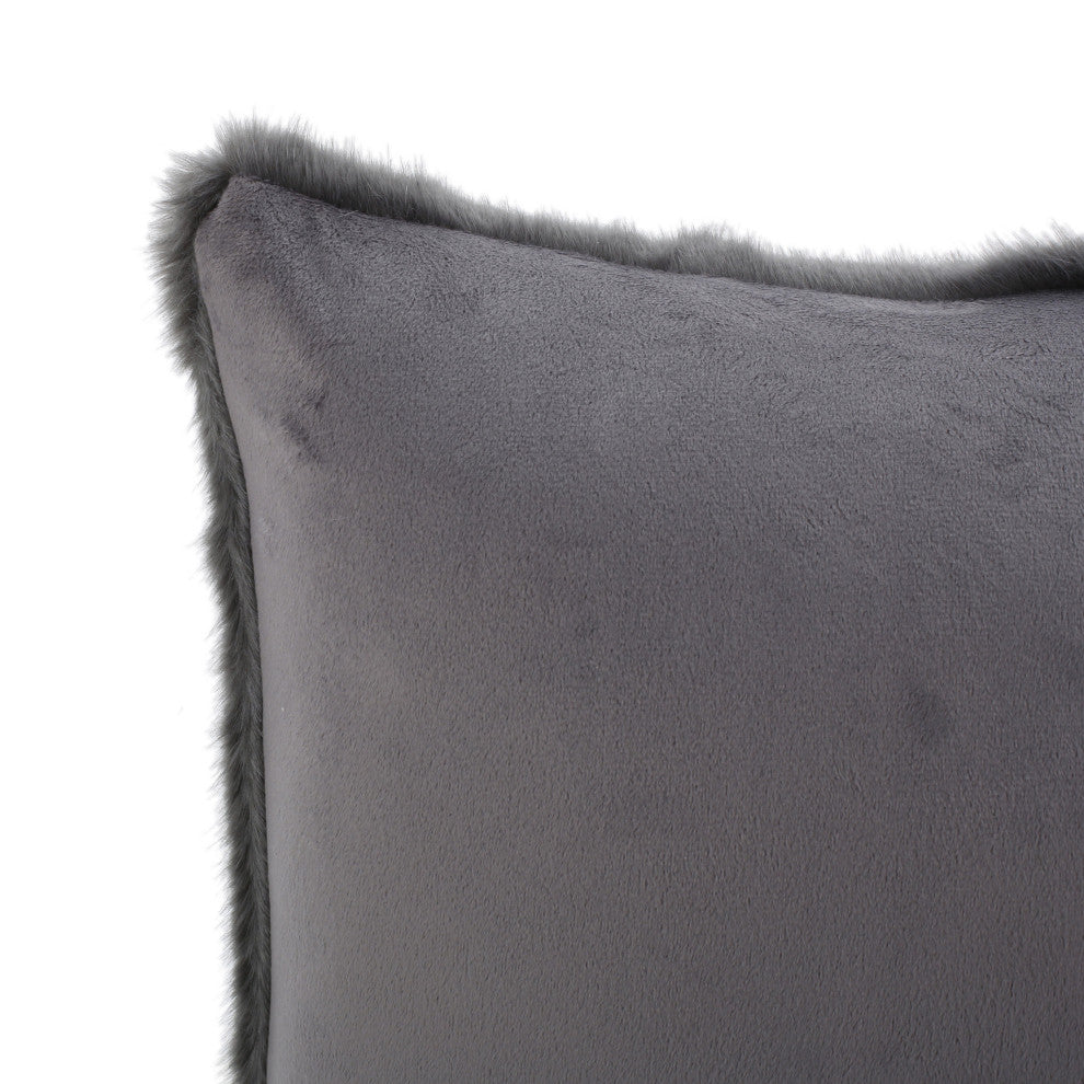 GDF Studio Elise Modern Glam Faux Fur Throw Pillow, Dark Gray, 1