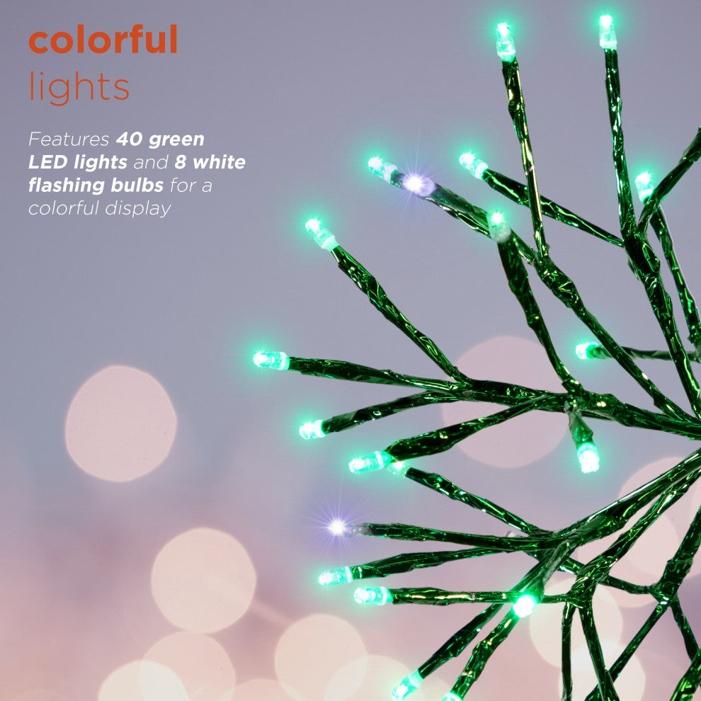 10"H Indoor Christmas Twig 3D Hanging Snowflake Ornament with LED Lights, Green