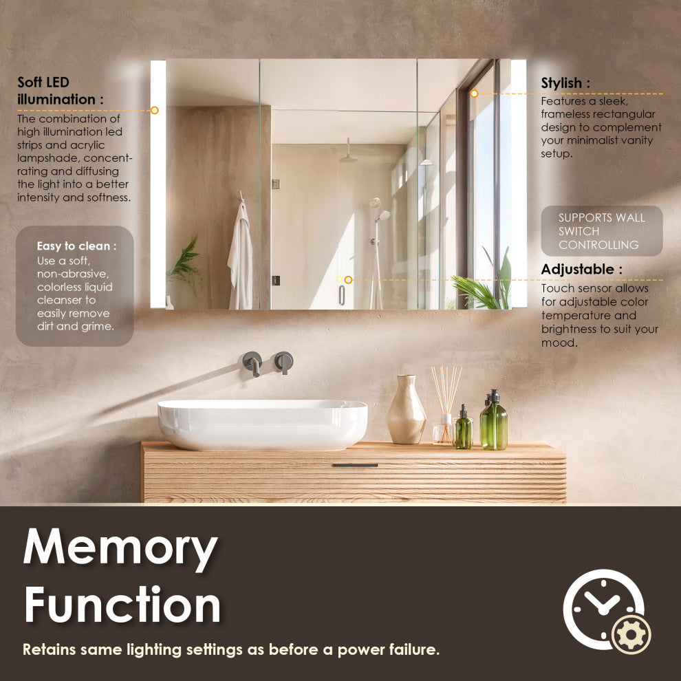 Serra Frameless Surface-Mount LED Lighted Bathroom Medicine Cabinet, 48"