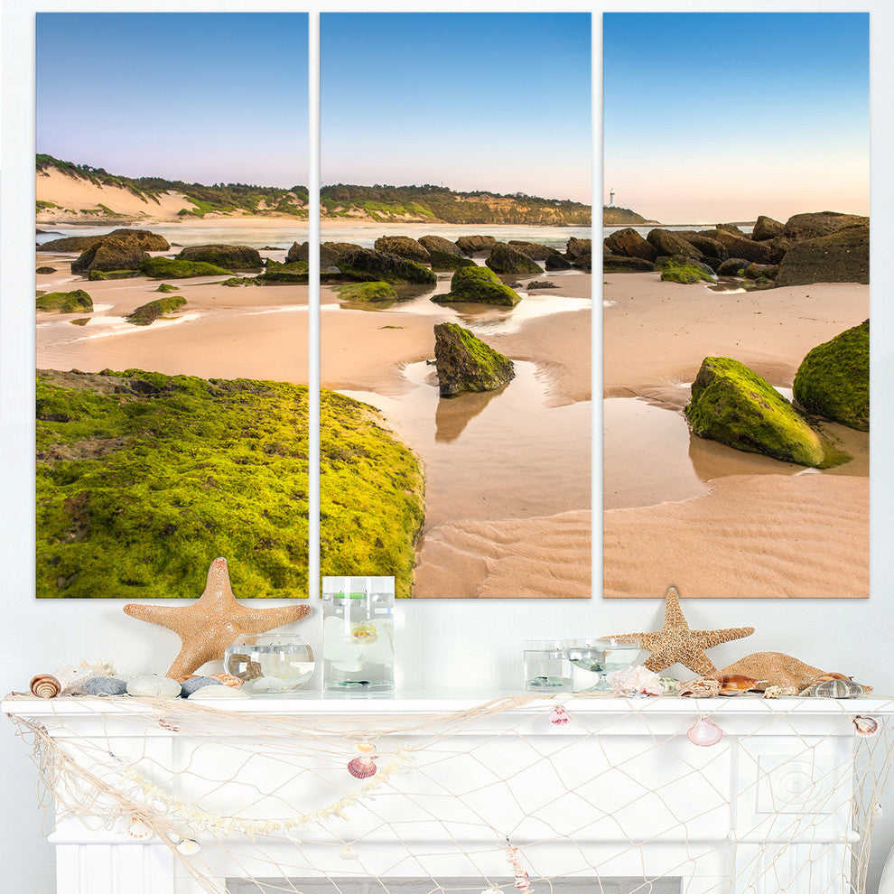 "Green Rocky Seashore at Norah Head" Metal Wall Art, 3 Panels, 36"x28"