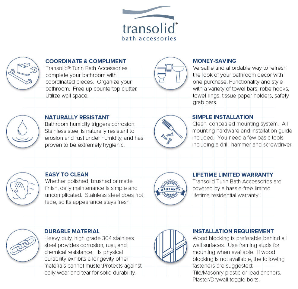 Transolid Turin 3-Piece Bathroom Accessory Kit, Polished Chrome