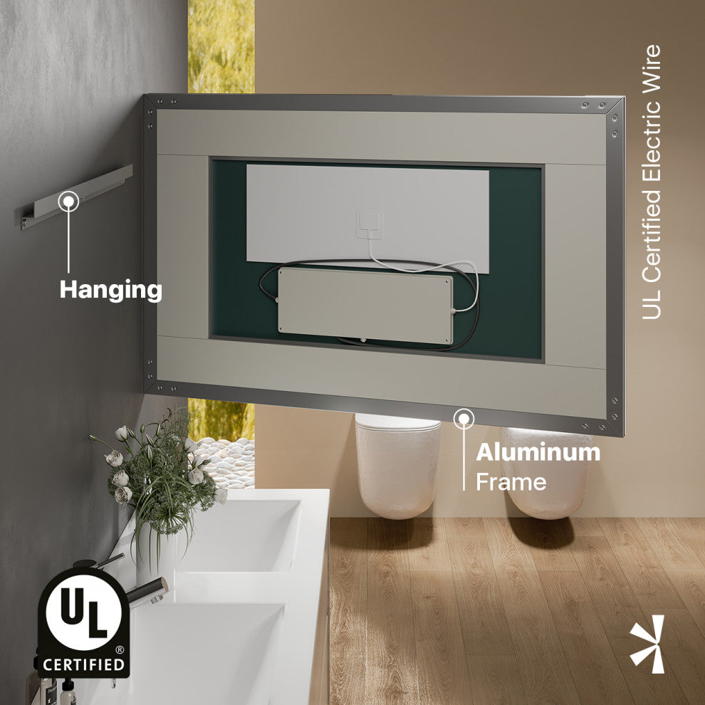Eviva Deco Piece Wall Mounted Bathroom Vanity, Backlit Led Mirror Frame Lights