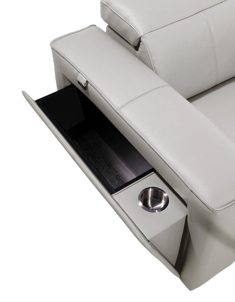 Niccolo Italian Leather 7-Piece L-Shaped Power Reclining Sectional, Light Gray
