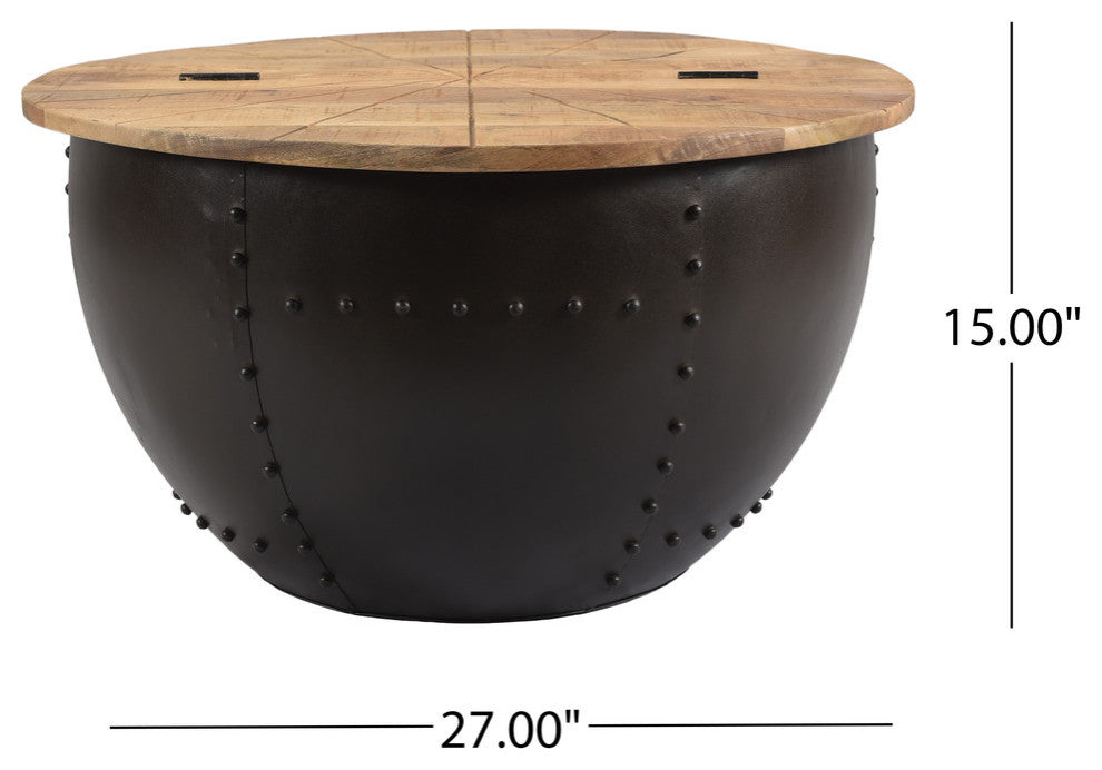 Parquet Handcrafted Modern Industrial Mango Wood and Iron Coffee Table