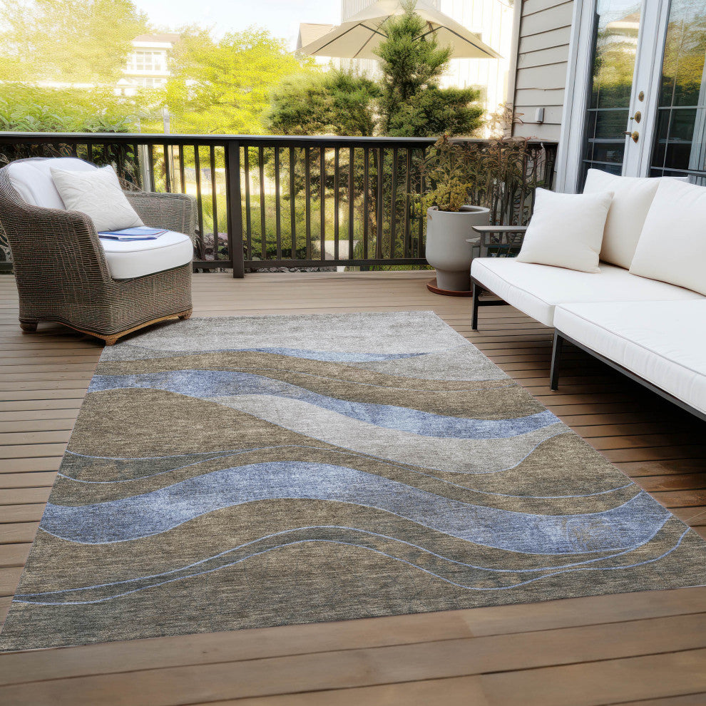 Machine Washable Indoor/Outdoor Chantille ACN1892 Taupe 9' x 12' Rug