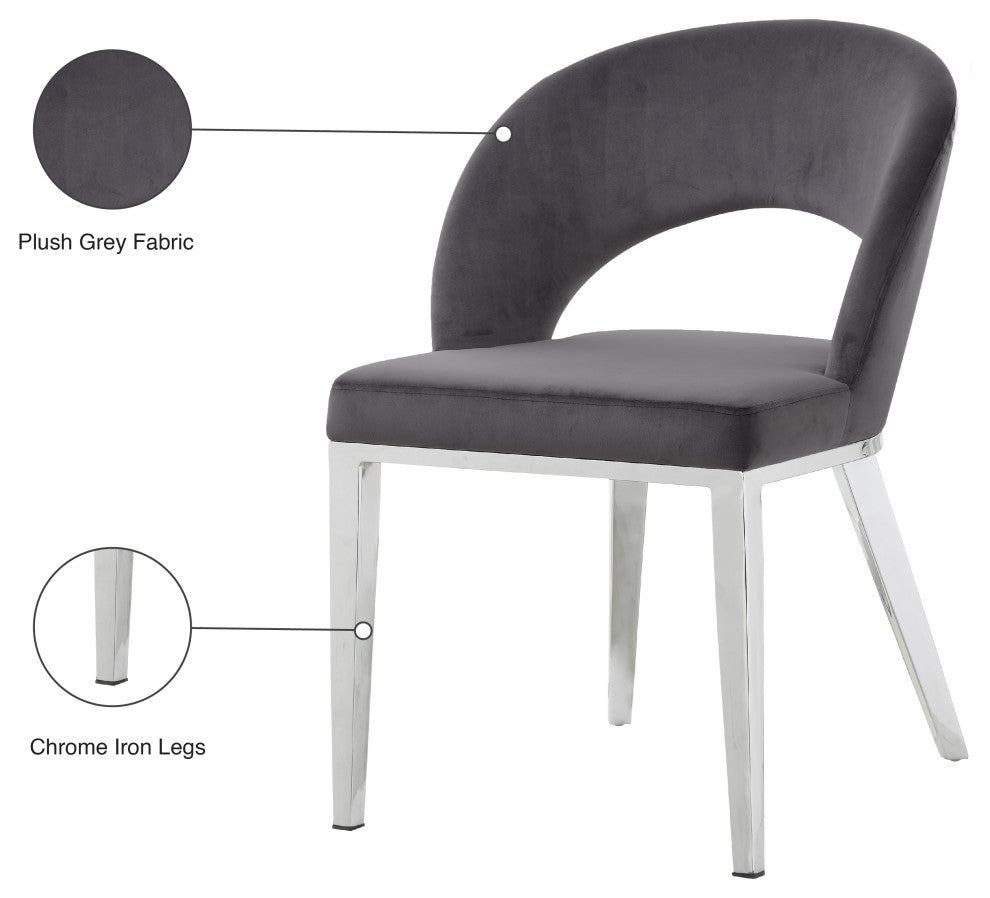 Roberto Velvet Upholstered Dining Chair, Gray, Chrome