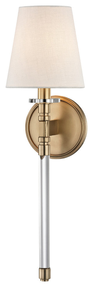 Blixen 1 Light Wall Sconce, Aged Brass Finish, Off White Linen