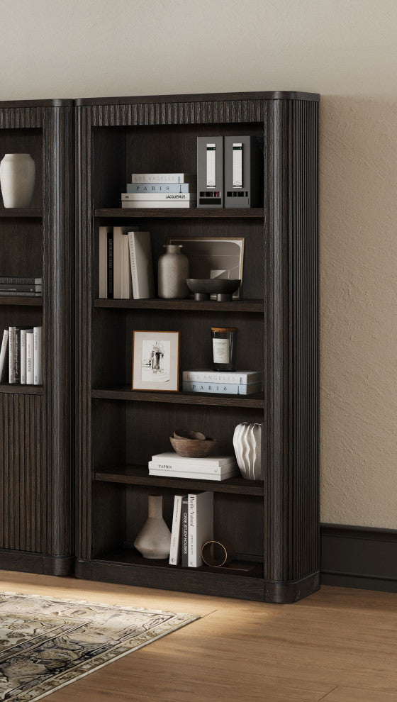 Contemporary Wood Open Bookcase, Office Storage, Brown