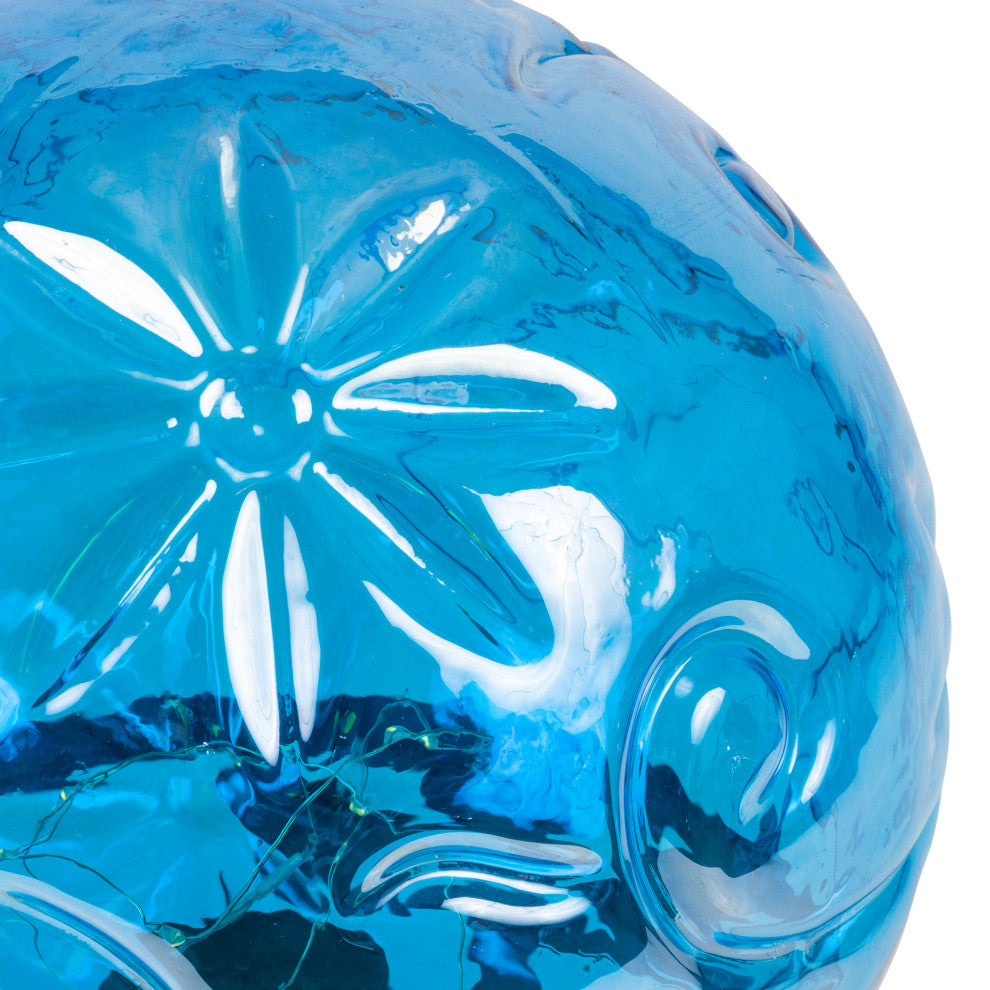 Alpine Blue Glass Globe Decor With LED Light, 13" Tall