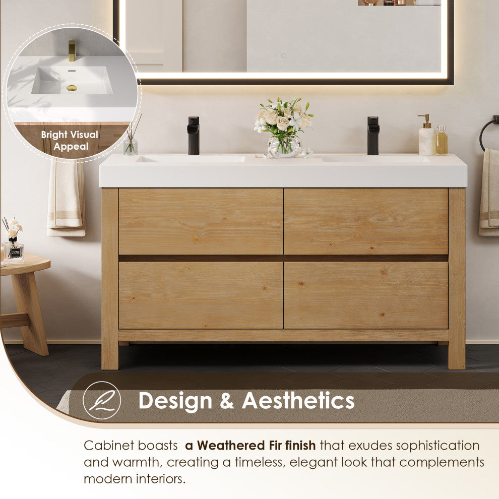 Cascadia Bathroom Vanity, Weathered Fir, 60", No Mirror