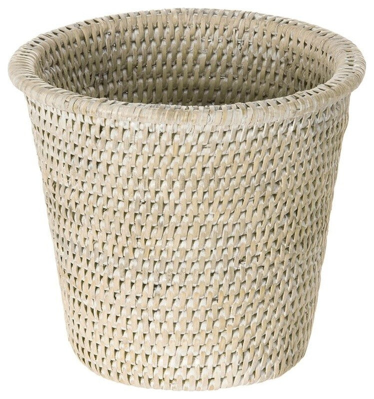 La Jolla Handwoven Rattan Planter, Small, 6"x6.5", White Wash