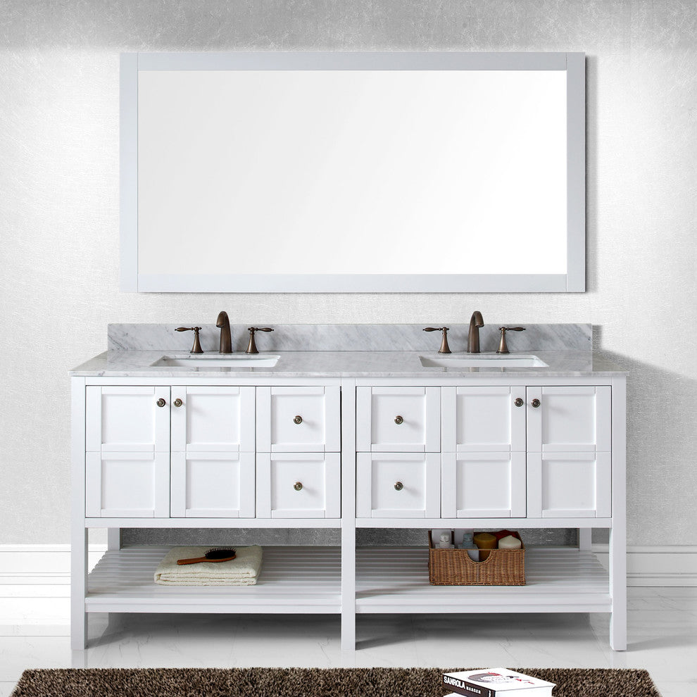 Winterfell 72" Double Bathroom Vanity Set White, Marbel Countertop