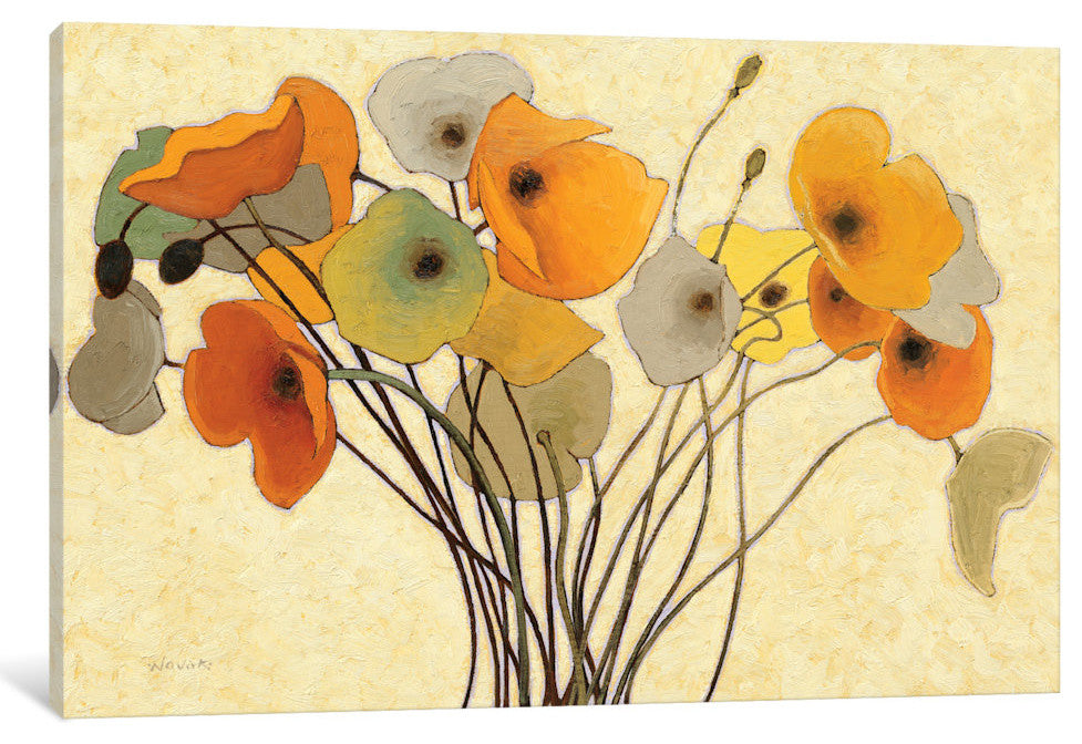 "Pumpkin Poppies I Gallery" by Shirley Novak, 40x26x1.5"