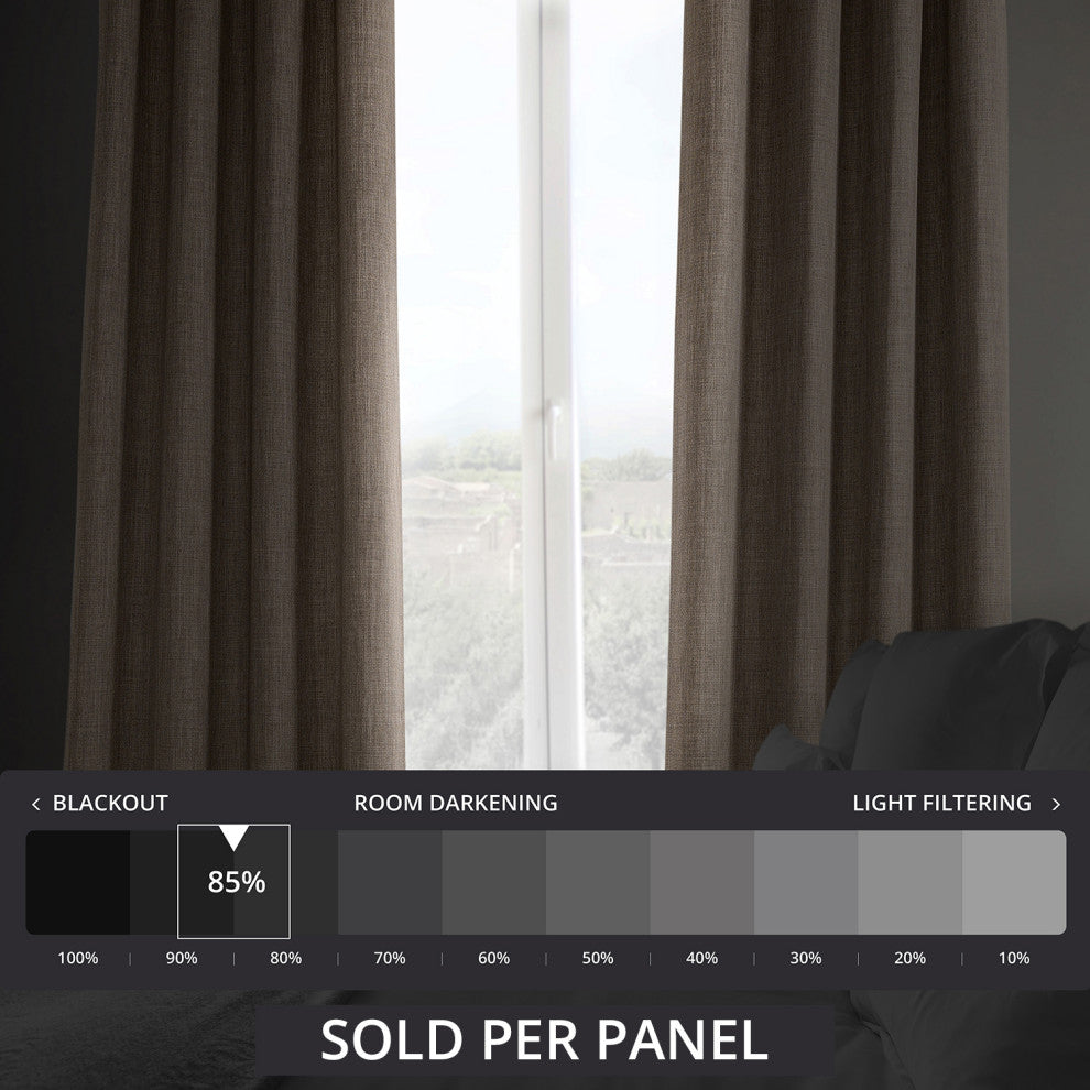 Faux Linen Grommet Room Darkening Curtain Single Panel, Dutch Cocoa, 50w X 120l