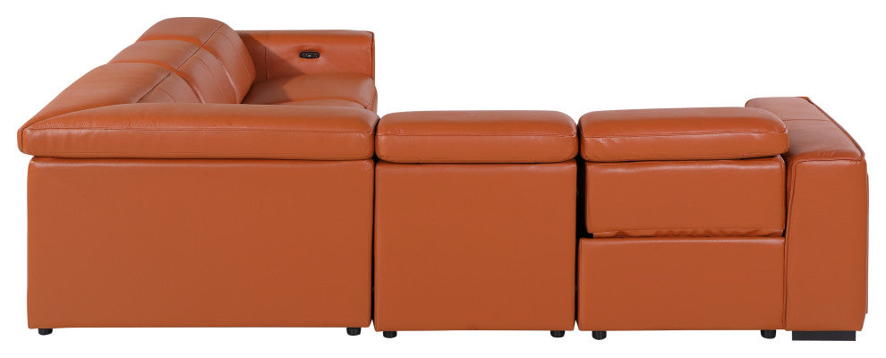 Niccolo Italian Leather 5-Piece L-Shaped Power Reclining Sectional, Camel