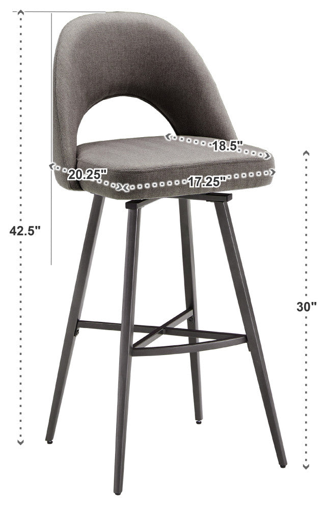 Tierno Metal Fabric Swivel Bar Stools, Set of 2, Dark Gray, Bar Height