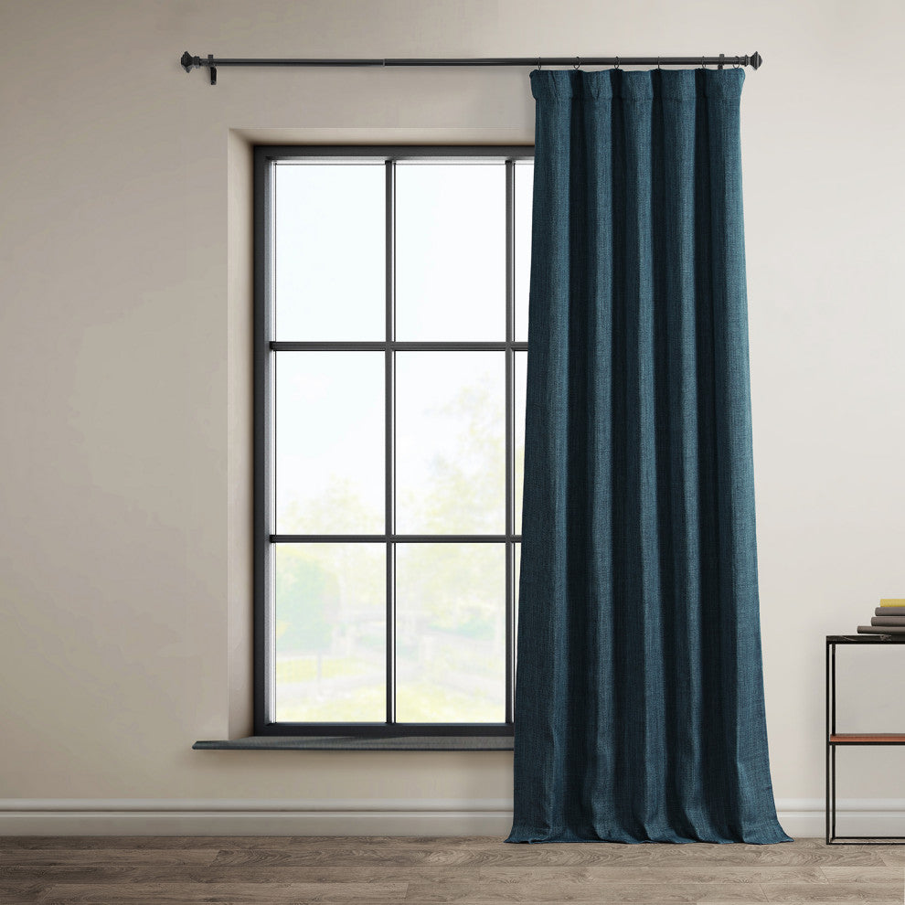 Faux Linen Darkening Curtain Single Panel, Story Blue, 50"x108"