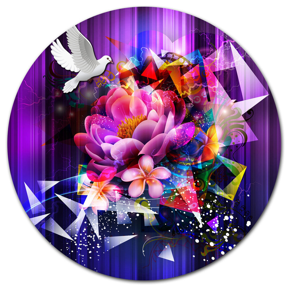 Abstract Floral Design With Dove, Floral Wall Round Wall Art, 23"
