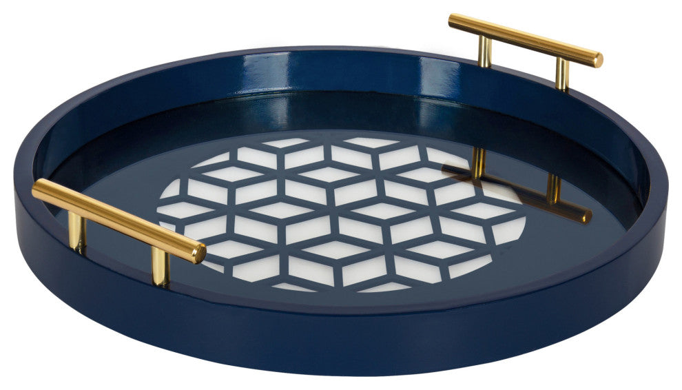Caspen Round Decorative Tray, Navy Blue 15.5" Diameter