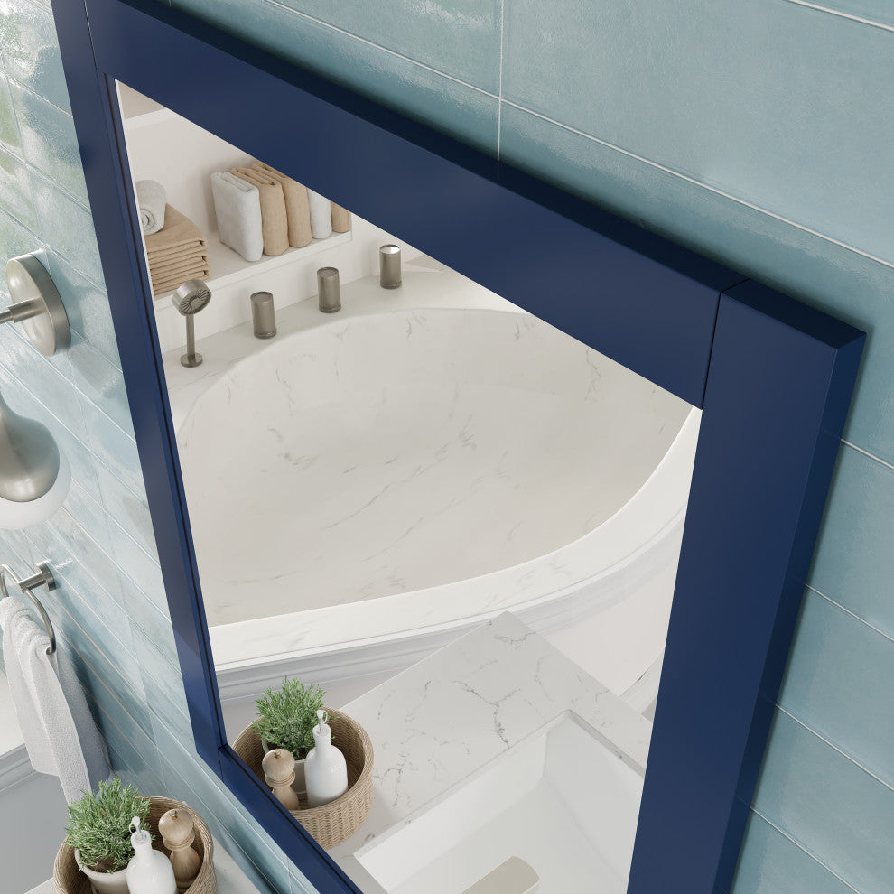 Eviva Navy 24" x 30" Rectangular Blue Wooden Framed Mirror