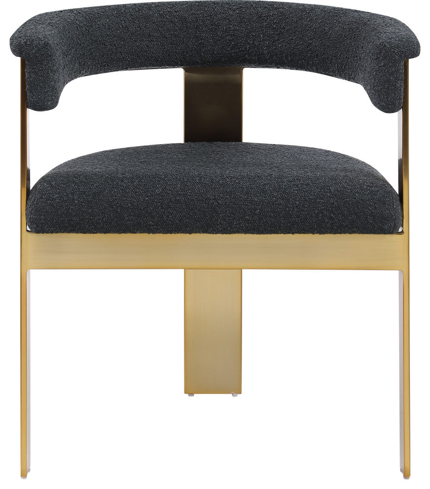 Romeo Upholstered Dining Chair, Set of 2, Black, Boucle Fabric, Brushed Gold