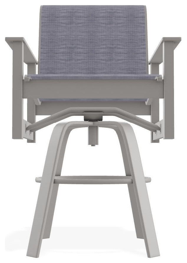 Leeward Sling Bar Height Outdoor Swivel Armchair, Brooks/Warm Gray