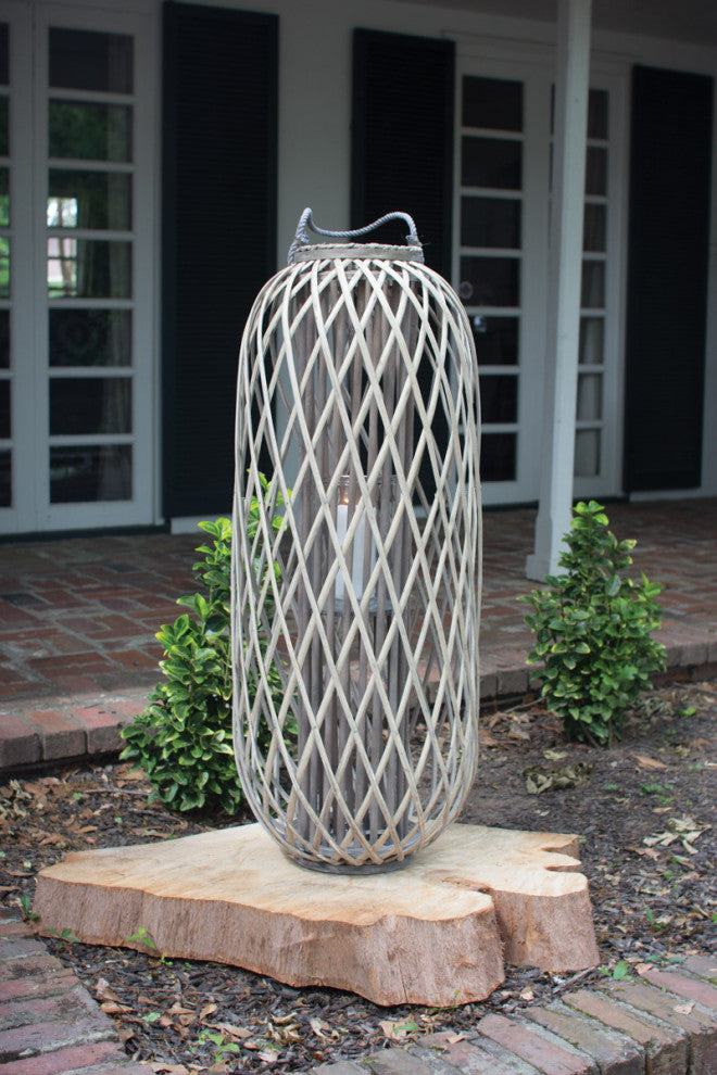 Tall Grey Willow Lantern with Glass - Small