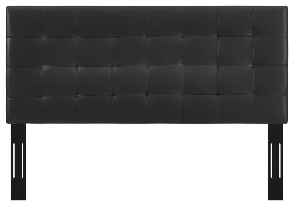Contemporary Modern King Size Tufted Headboard, Faux Vinyl Leather, Black