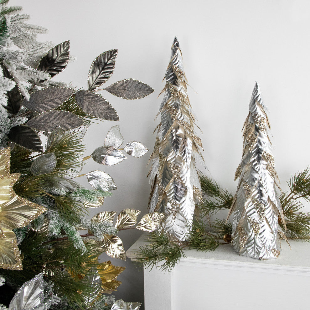 20" Platinum and Champagne Sequins Table-Top Layered Christmas Cone Tree