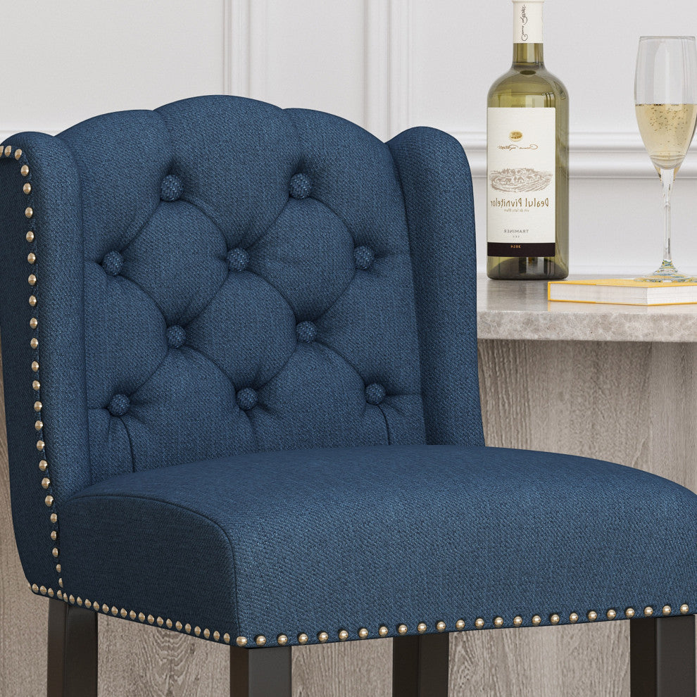 Plymouth Wingback Barstool, Navy Blue