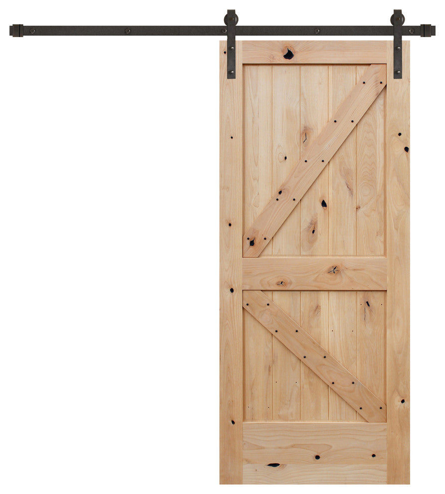 Unfinished Interior Knotty Alder K Panel V-Groove Barn Door, Bronze
