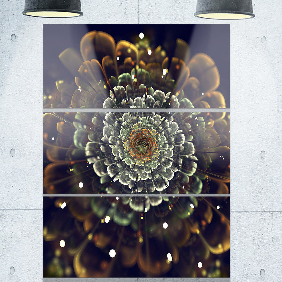 "Perfect Fractal Flower in Orange and Silver" Metal Wall Art, 3 Panels, 28"x36"