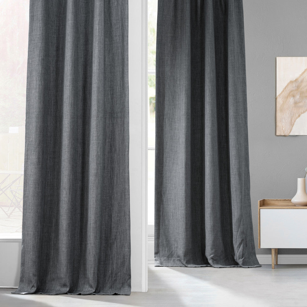Faux Linen Darkening Curtain Single Panel, Dark Gravel, 50"x96"