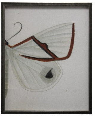 Split White And Red Butterfly, Pewter Shadowbox, Left, Right