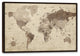 Distressed World Map Walnut Floating Framed Canvas, 32"x48"