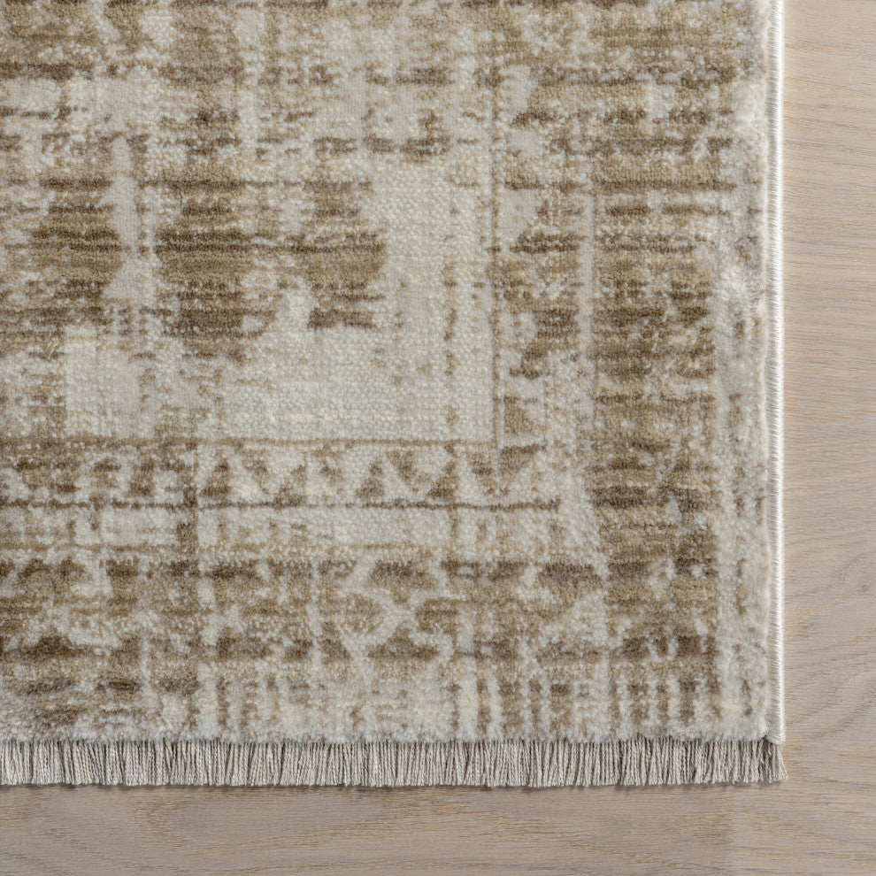 Saturdays Geometric Fringed Area Rug, Light Beige 9' x 12'
