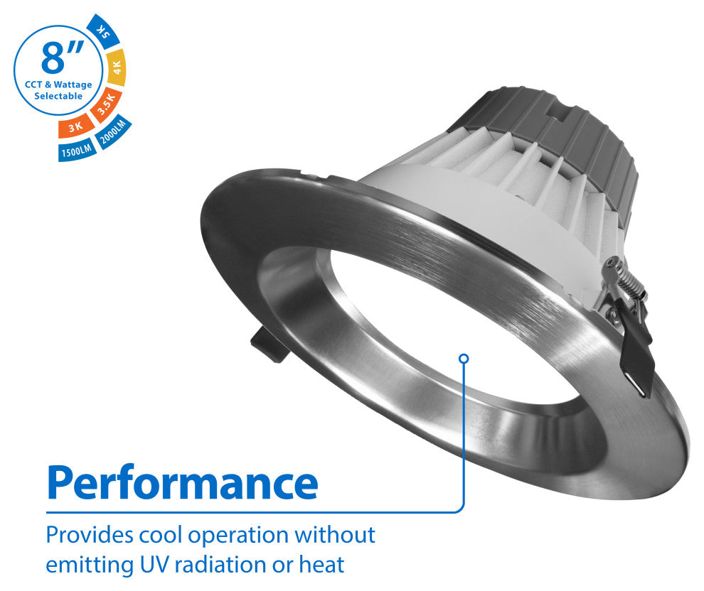 CLR-Select 8" Nickel Commercial Canless LED Downlight Kit