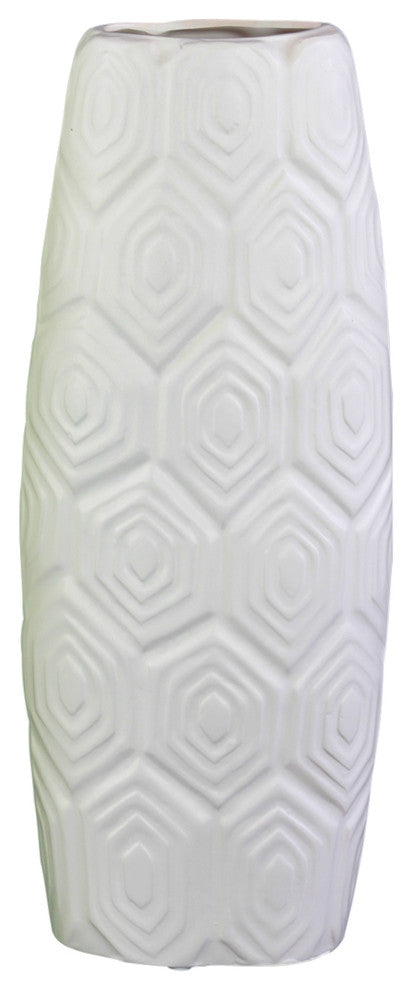 Ceramic Vase With Embossed Hexagonal Design, 6"x4"x14.5"