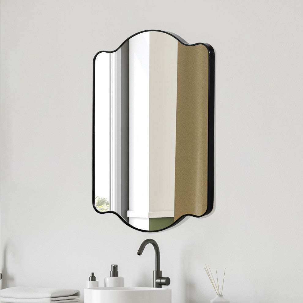 Louisa Medium Scalloped Rectangular Metal Framed Wall Mirror