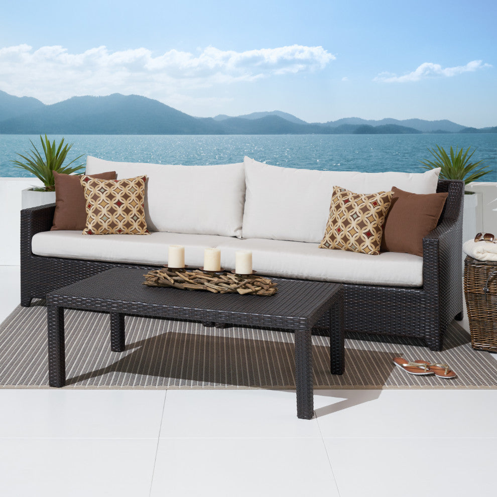 Deco 2 Piece Aluminum Outdoor Patio Sofa and Coffee Table Set, Moroccan Cream