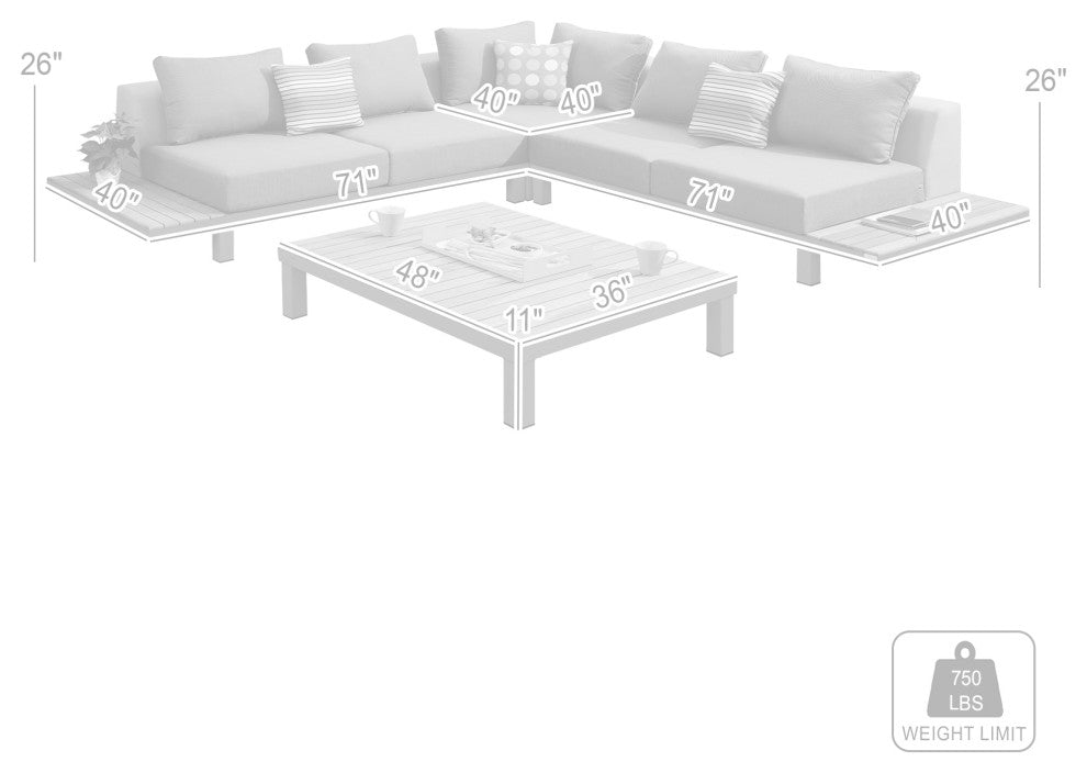 Polo 4-Piece Outdoor Sectional Set, Dark Gray Cushions and Modern Accent Pillows