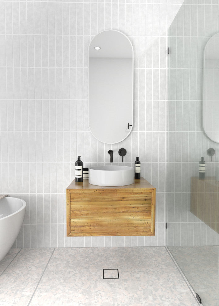 16" W X 40" H Pill Shape Stainless Steel Framed Mirror, White