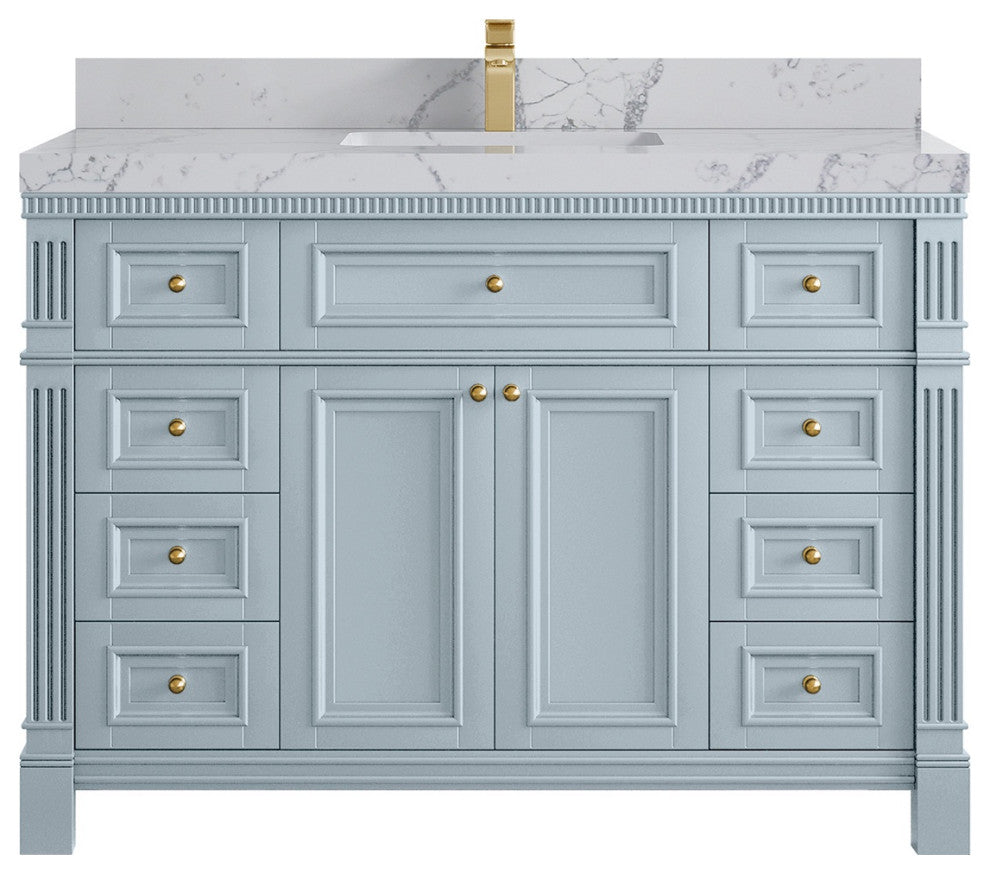 Paris 48" Single Sink Bathroom Vanity, Blue Heather 2" Venatino Quartz